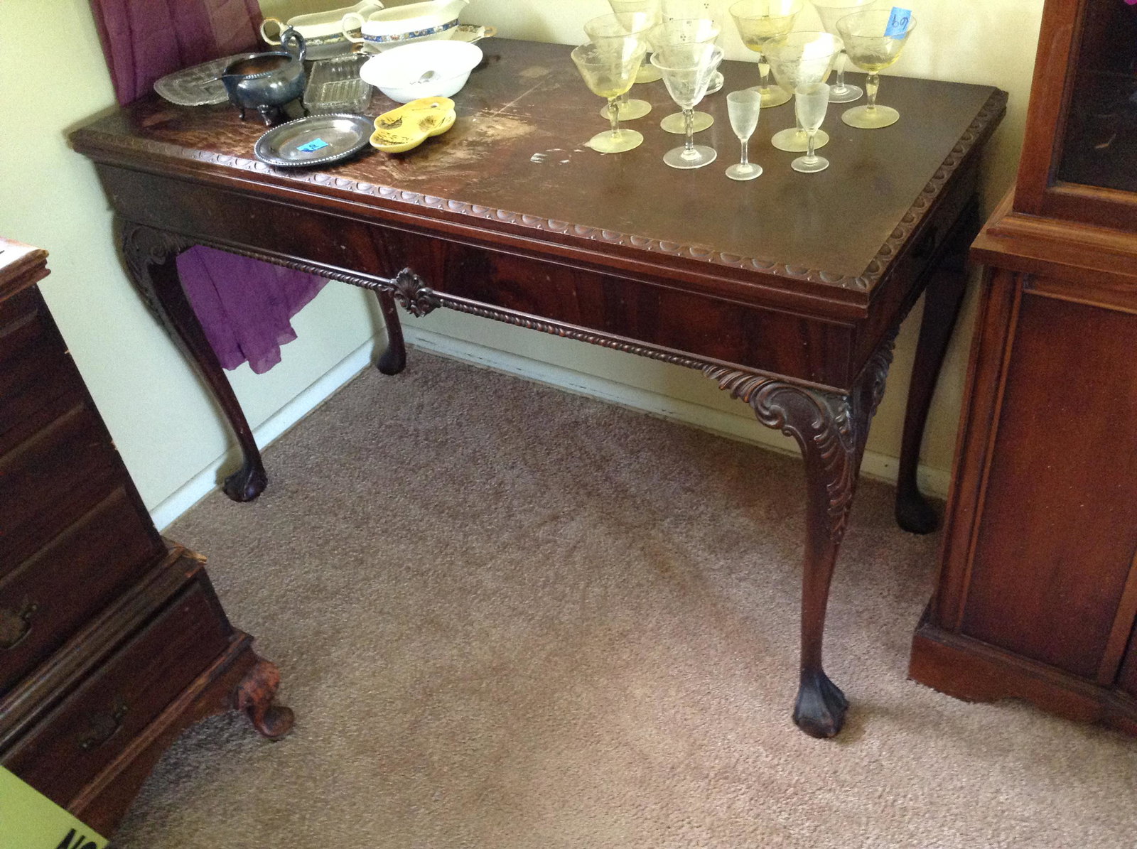 claw foot hallway table top has some stains 51" long: claw foot hallway table top has some stains 51" long