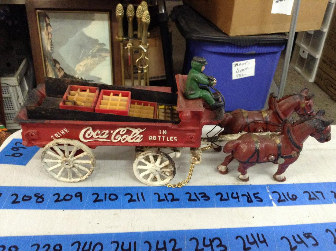 cast iron horse Coca-Cola carriage 14" long: cast iron horse Coca-Cola carriage 14" long