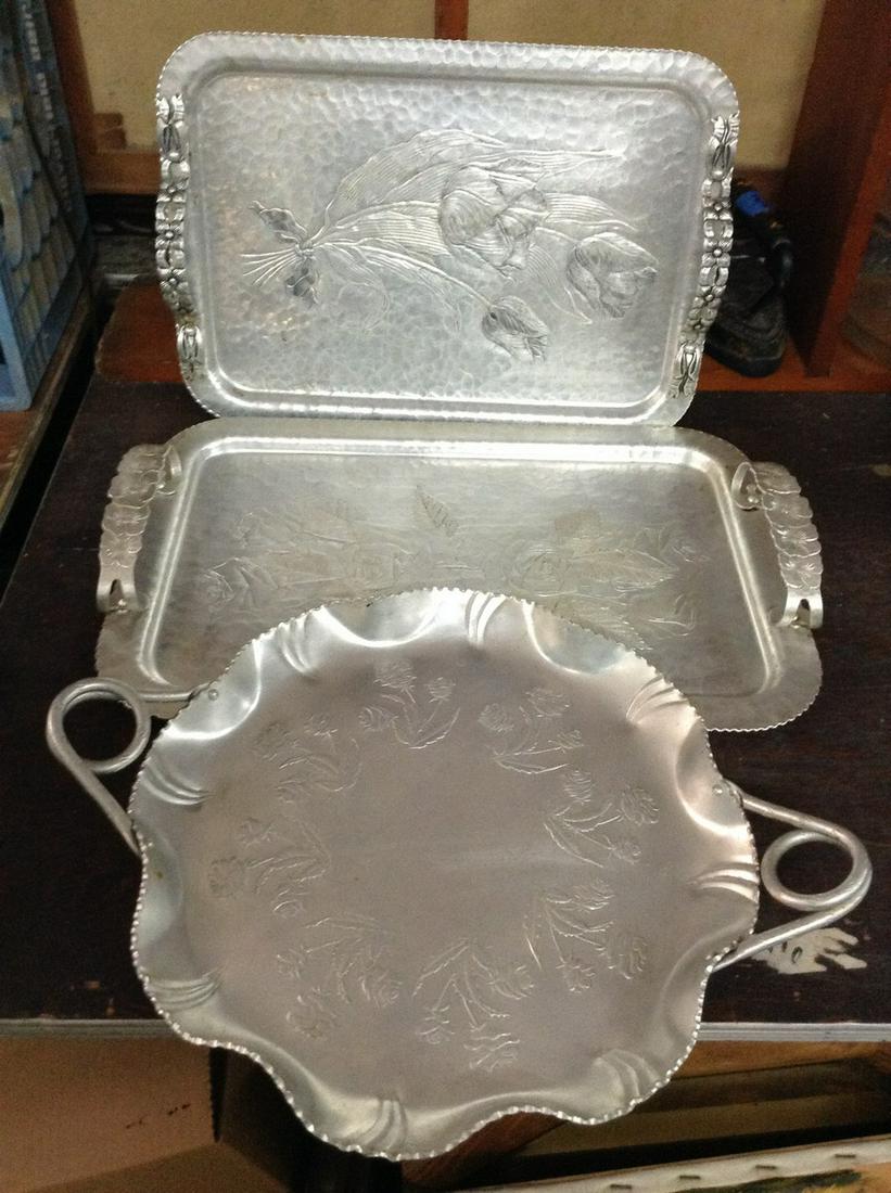 lot of three hammered aluminum trays (1 of 1)