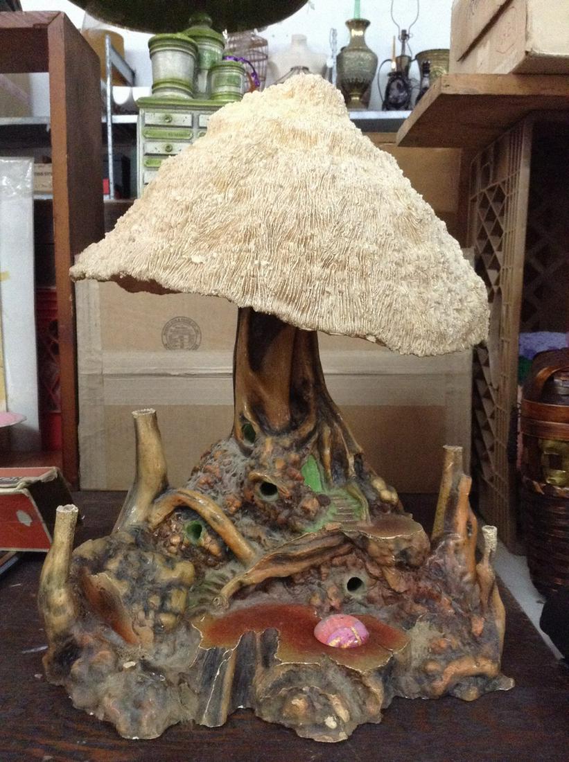 hand carved 1960 tree root, mushroom lamp (1 of 1)