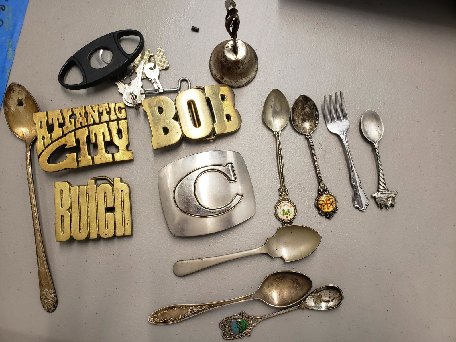 lot of belt buckles and spoons: lot of belt buckles and spoons