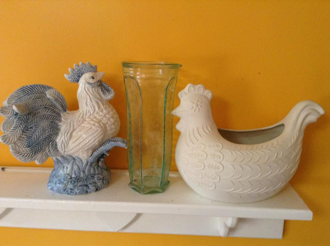 two chickens, tallest is 10" and vase (1 of 1)