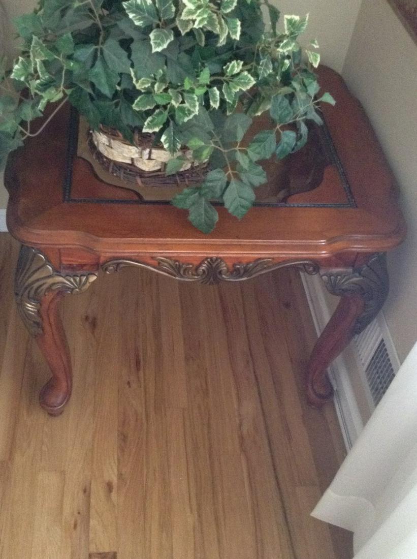 beveled glass carved end table 27x28: beveled glass carved end table 27x28