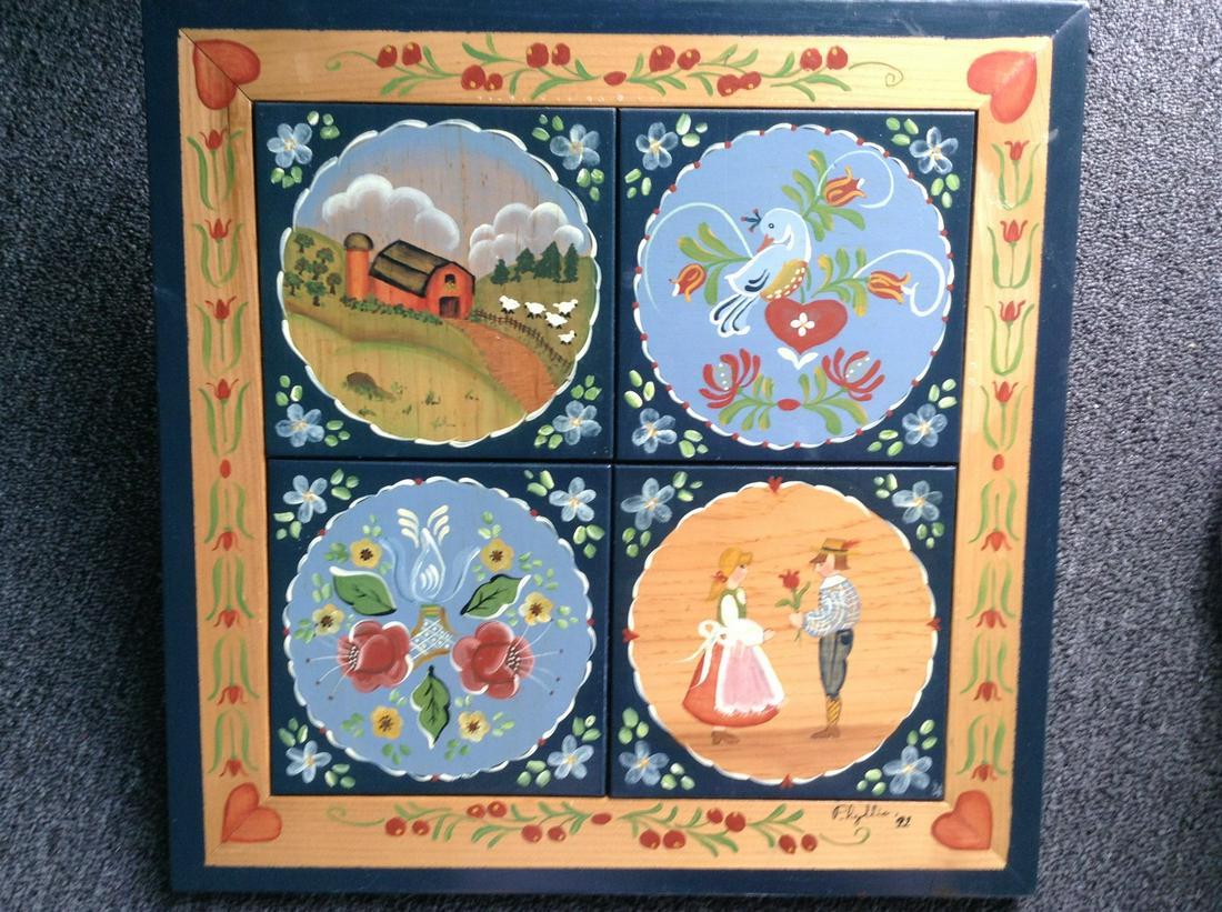 Amish ;painted wood title artwork signed by maker 15x15 (1 of 1)