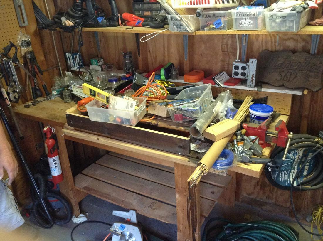 complete contents of top of workbench, drill dips, nuts (1 of 1)