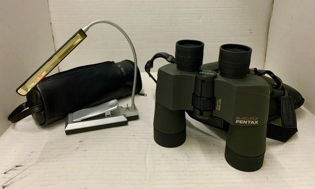 Pentax Binoculars, case, and clip on light (1 of 1)