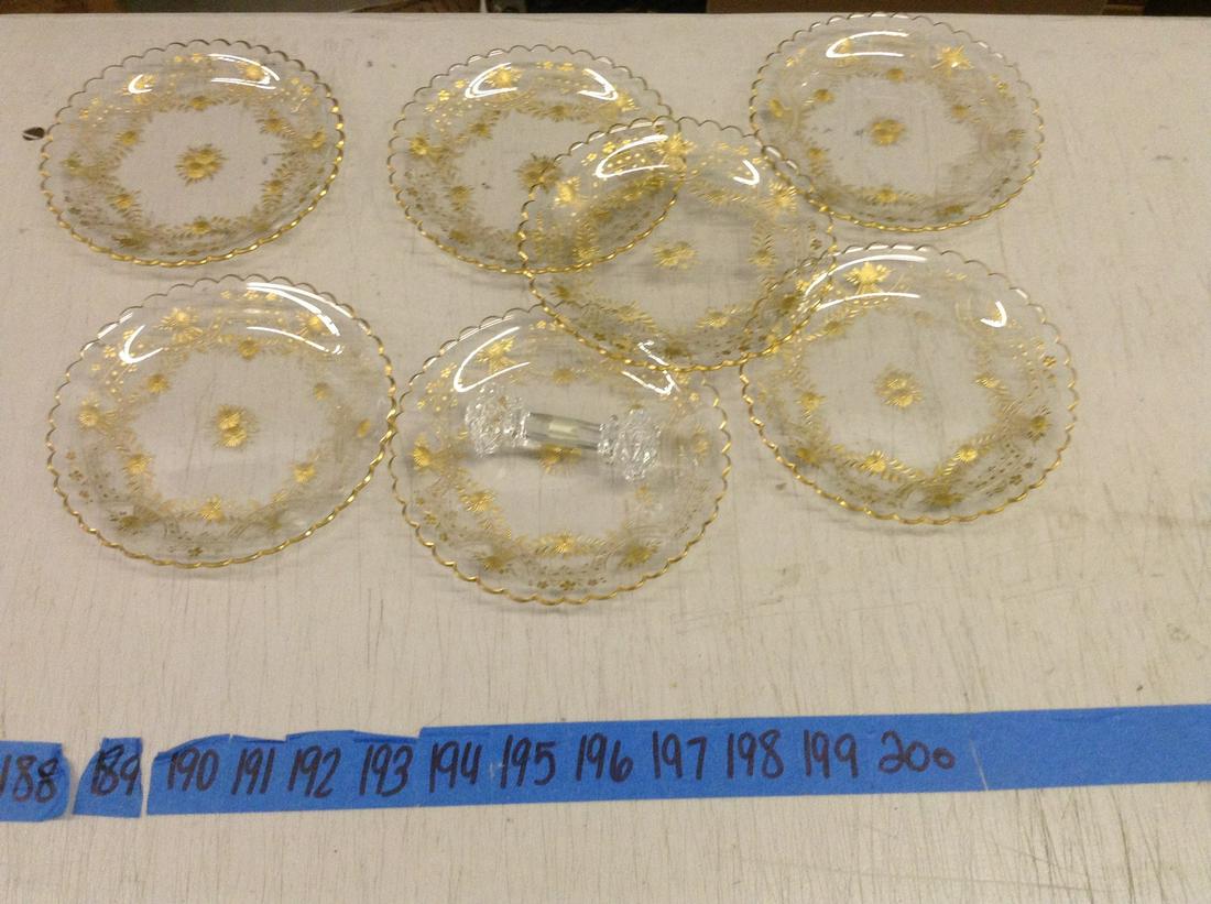 gold rimmed salad plates and knife rests: gold rimmed salad plates and knife rests