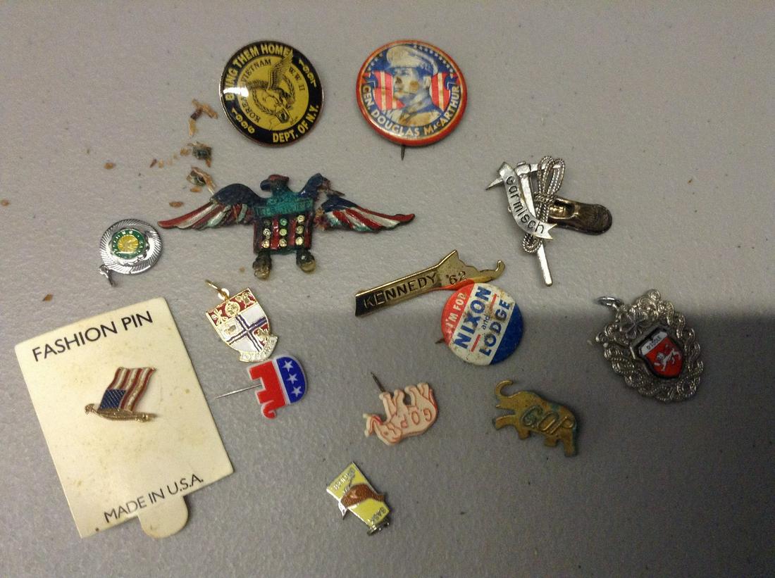 mcarthur military pins, hand carved wooden pin back (1 of 1)