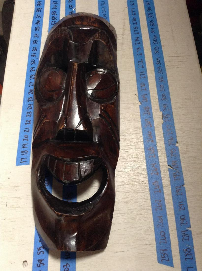 early carved wood mask 28" long 9" wide (1 of 1)