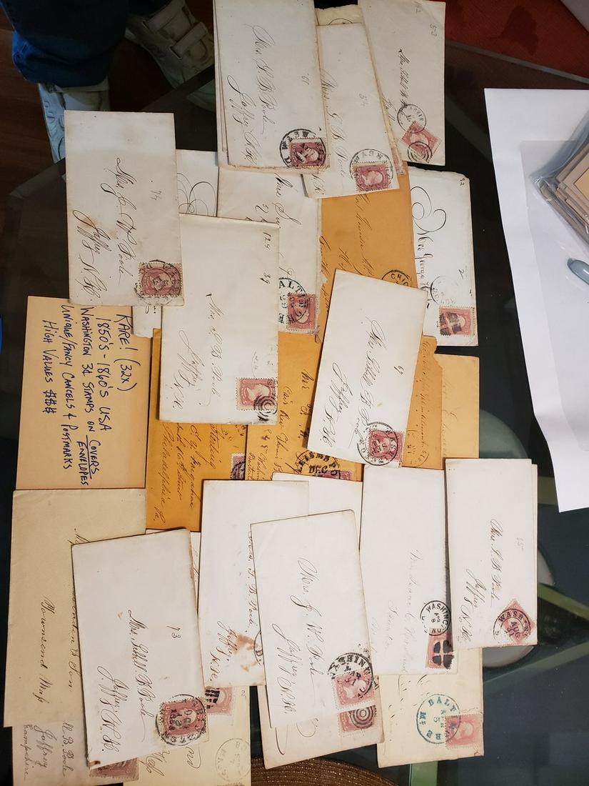 Rare! 1850-1860's USA Washington 3cent stamps on (1 of 1)