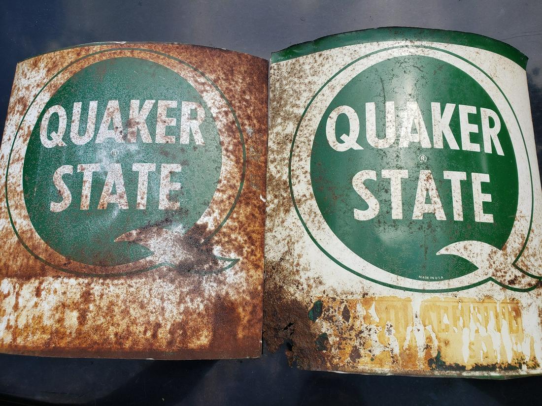 Two vintage Quaker state signage: Two vintage Quaker state signage