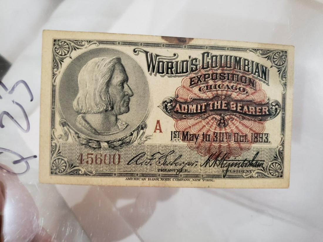 World's Columbian Expostiion Chicago admittance ticket: World's Columbian Expostiion Chicago admittance ticket 1893