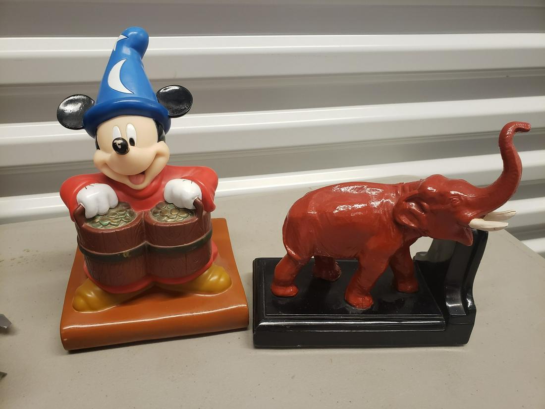 Vintage Mickey mouse bank and very heavy elephant: Vintage Mickey mouse bank and very heavy elephant statue