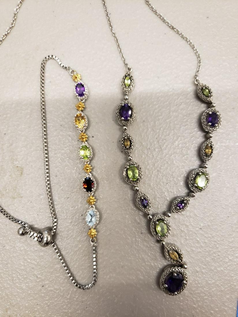 Beautiful silver multistone necklace and bracelet (1 of 1)