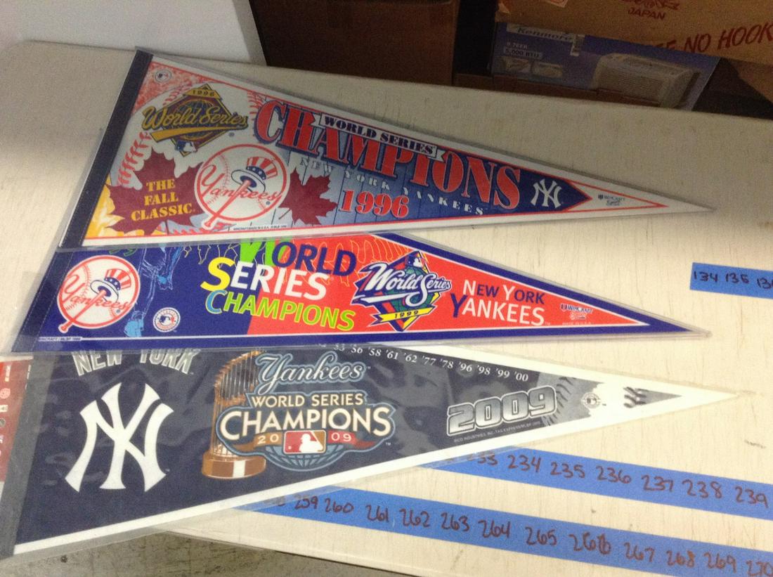 lot of three new york yankee world series pennants (1 of 1)
