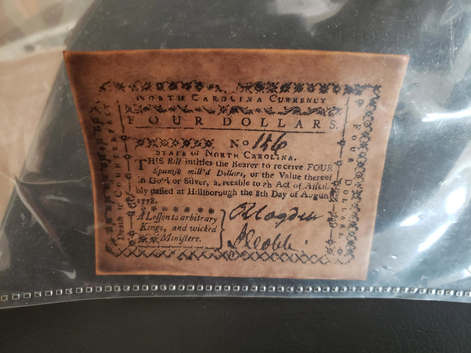 North Carolina Currency - Four Dollars: North Carolina Currency - Four Dollars