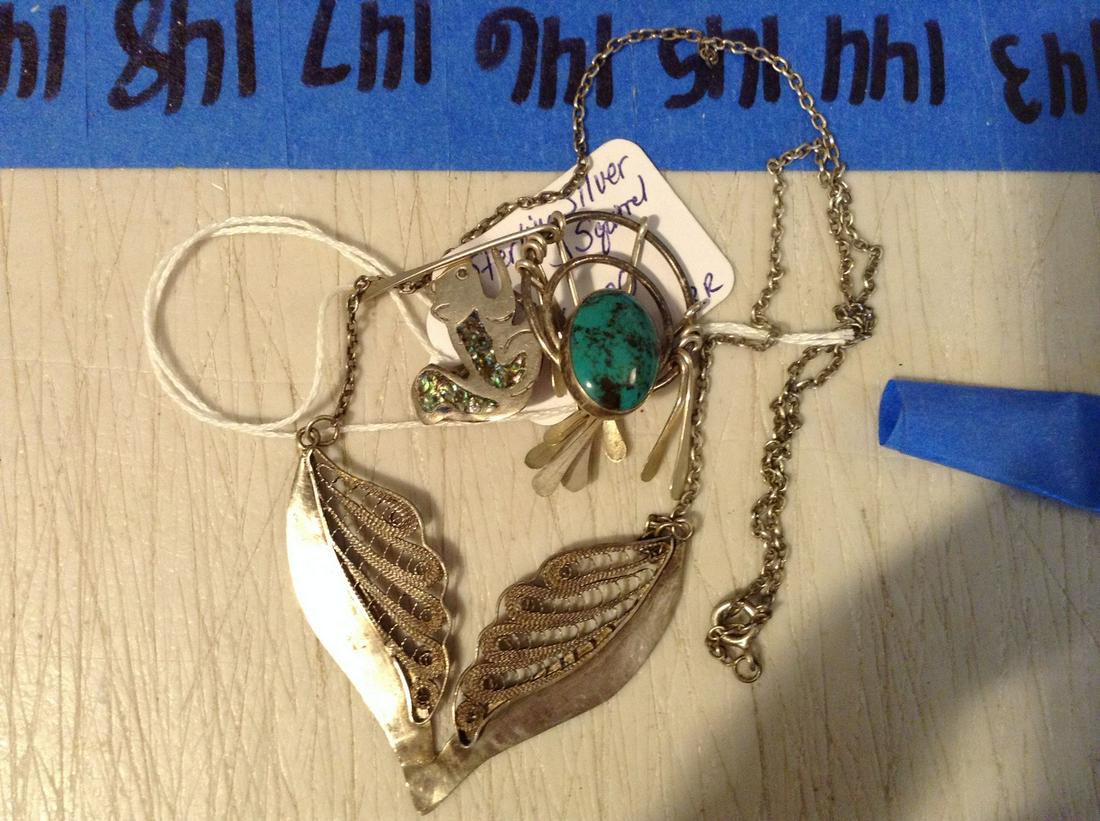 early sterling silver jewelry, necklace and brooches: early sterling silver jewelry, necklace and brooches