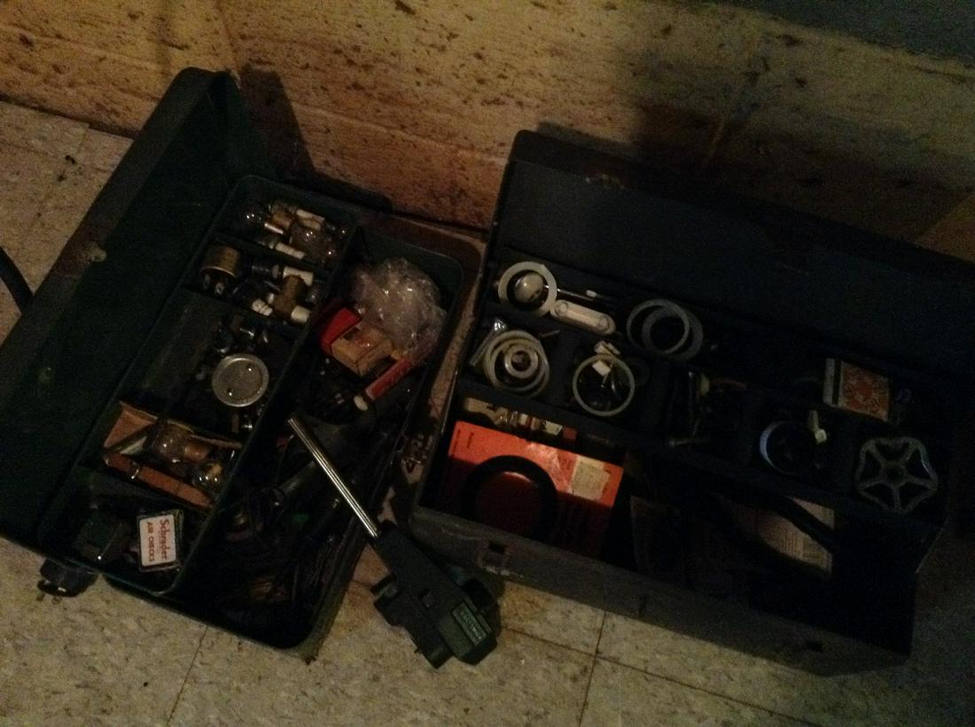 two tools boxes, tools and vintage automotive parts: two tools boxes, tools and vintage automotive parts