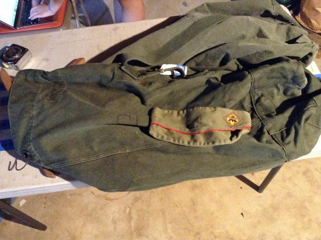 vintage military bags and boy scout hat: vintage military bags and boy scout hat