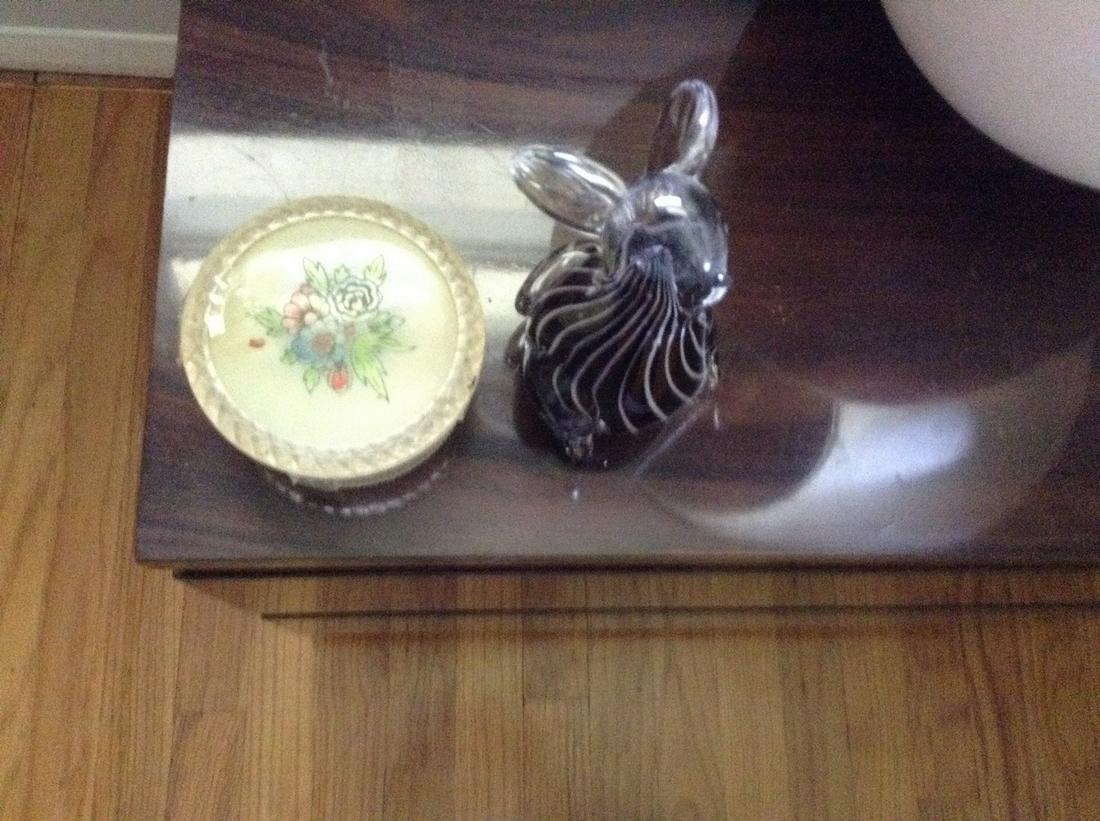 vintage trinket box and art glass: vintage trinket box and art glass