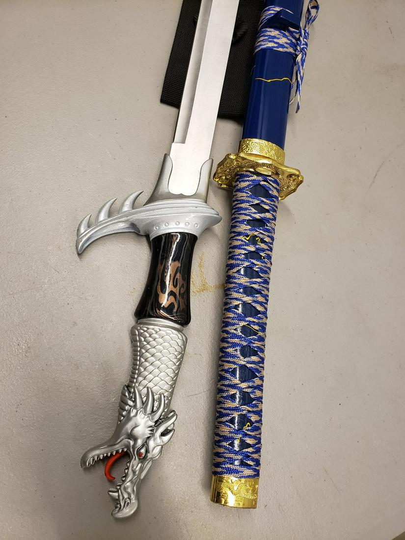 Two swords - one with Dragon design and other blue and (1 of 1)