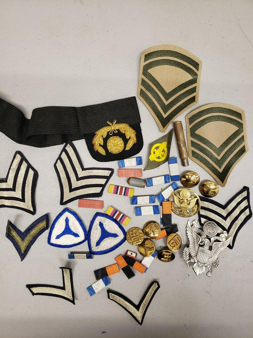 Lot of vintage military ribbons, patches, pins, (1 of 1)