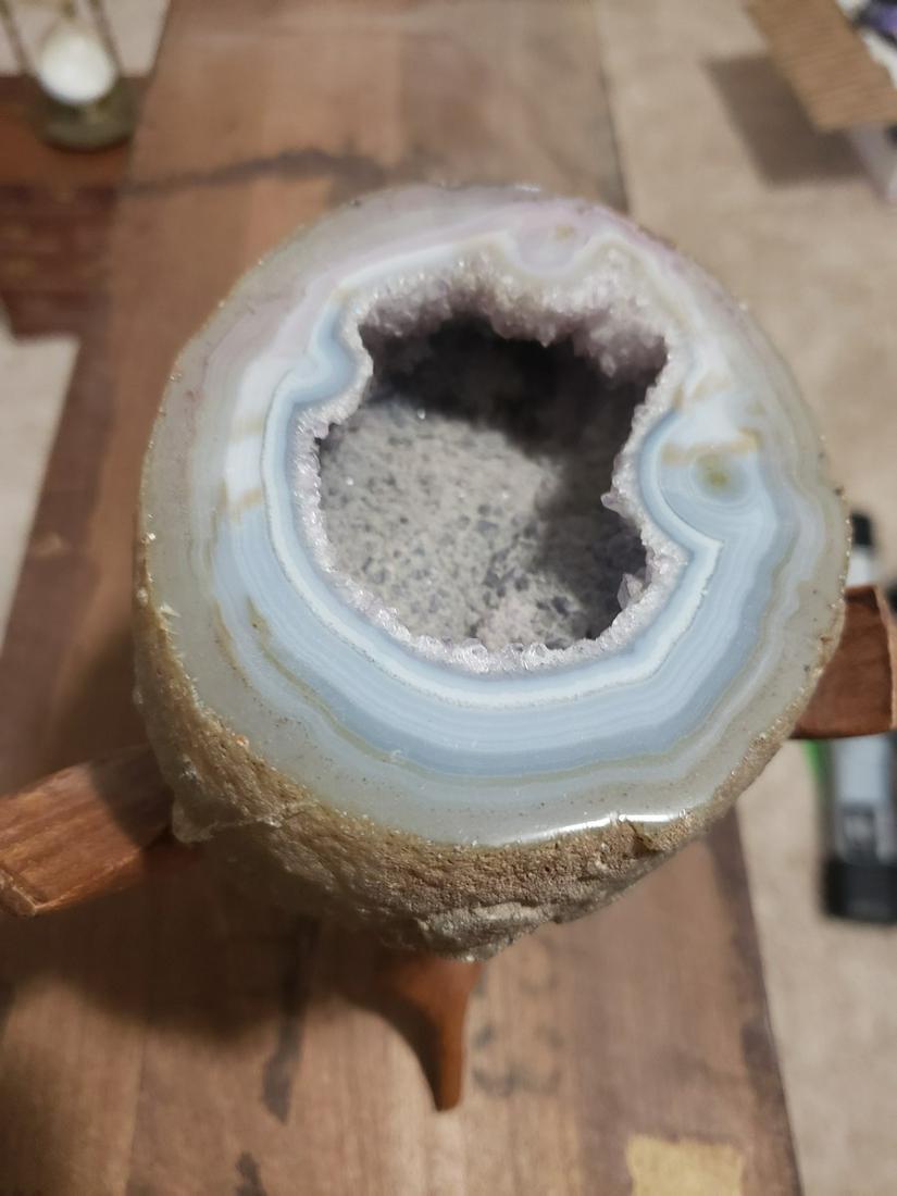 Beautiful Geode on wooden stand: Beautiful Geode on wooden stand
