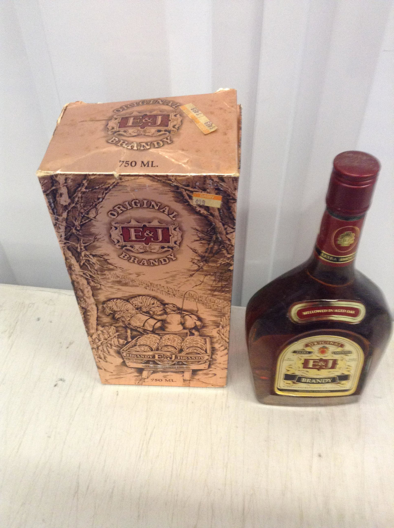 E&J Original Brandy 750 ML With Box: Any contents in bottle is Free; You are bidding on the bottle & unbroken tax stamp