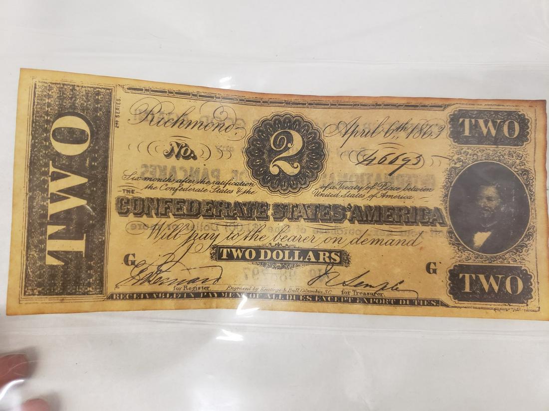 Rare facsimilie $2 confederate CSA Ad note advertising (1 of 1)