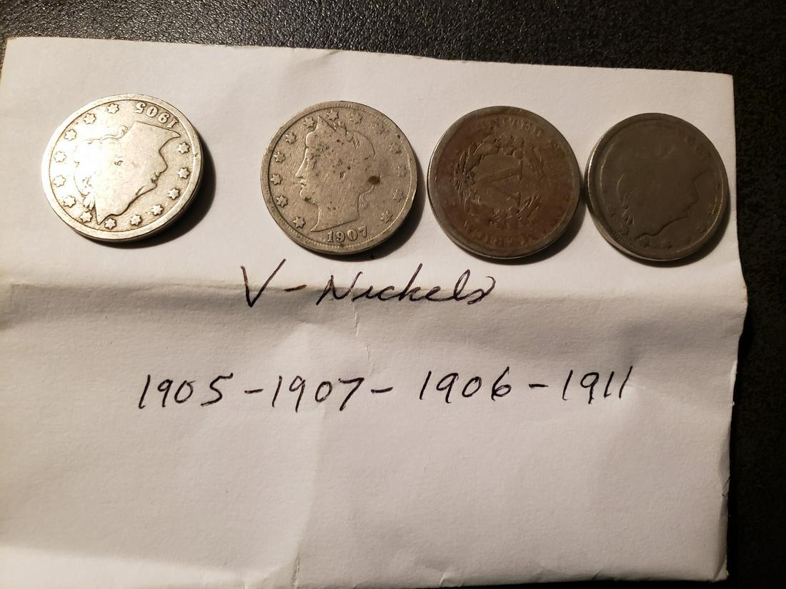 Lot of 4 V - Nickels from 1905 - 1907 - 1906 - 1911 (1 of 1)