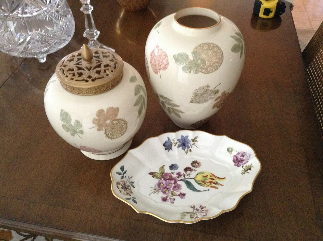 two lenox jars and plate: two lenox jars and plate