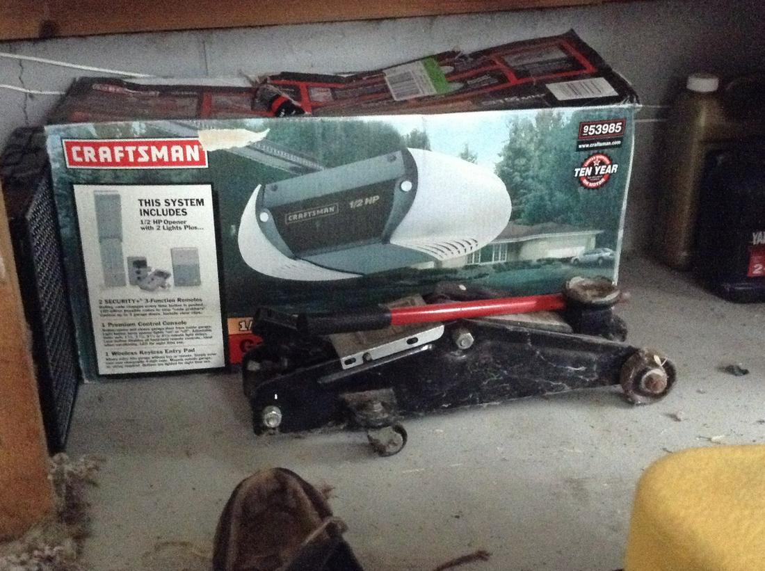 Garage Door Opener System In Box And Floor Jack: Garage Door Opener System In Box And Floor Jack