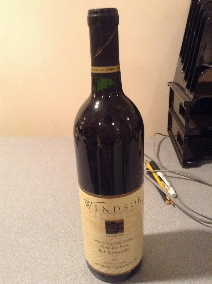 Windsor Vineyards Cabernet Sauvignon 2001: 750ml Any contents in bottle is Free; You are bidding on the bottle & unbroken tax stamp