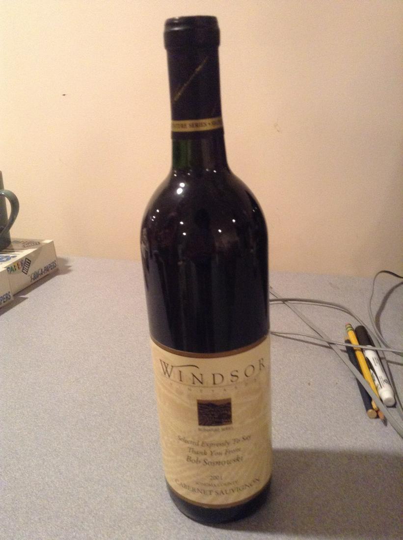 Windsor Vineyards Cabernet Sauvignon 2001: 750ml Any contents in bottle is Free; You are bidding on the bottle & unbroken tax stamp