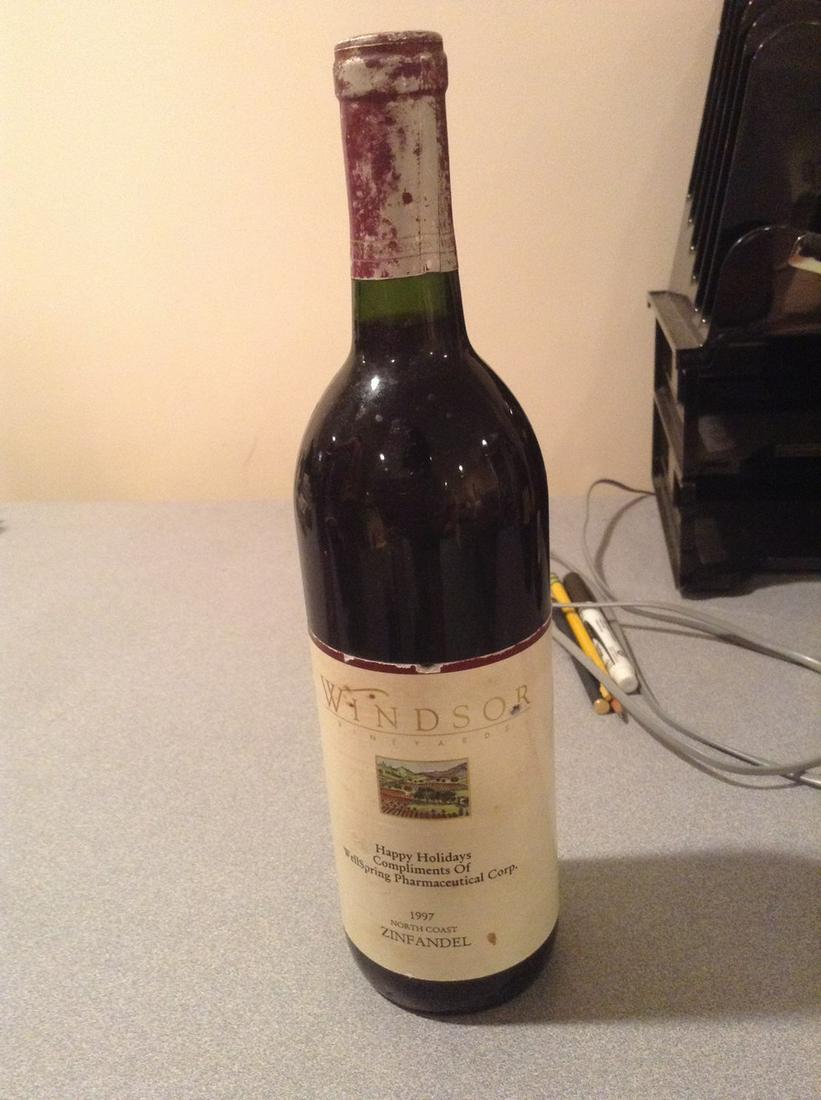 Windsor Vineyards North Coast Zinfandel 1997: 750ml Any contents in bottle is Free; You are bidding on the bottle & unbroken tax stamp