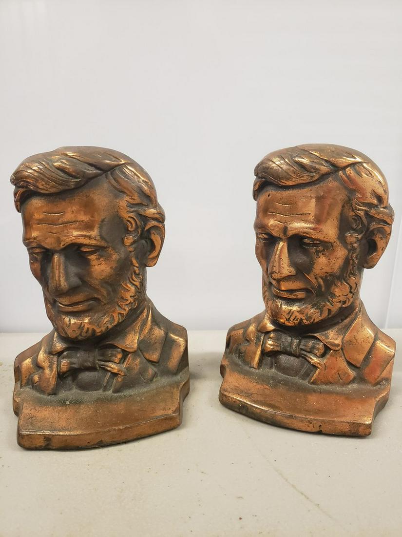 Pair of antique Abraham Lincoln cast metal book ends (1 of 1)