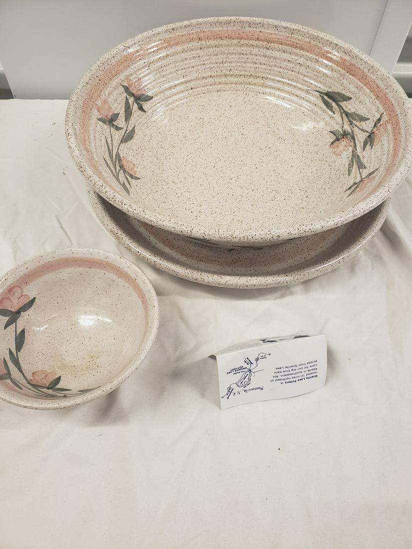 Granite Lake Pottery bowl, plate, and small bowl: Granite Lake Pottery bowl, plate, and small bowl