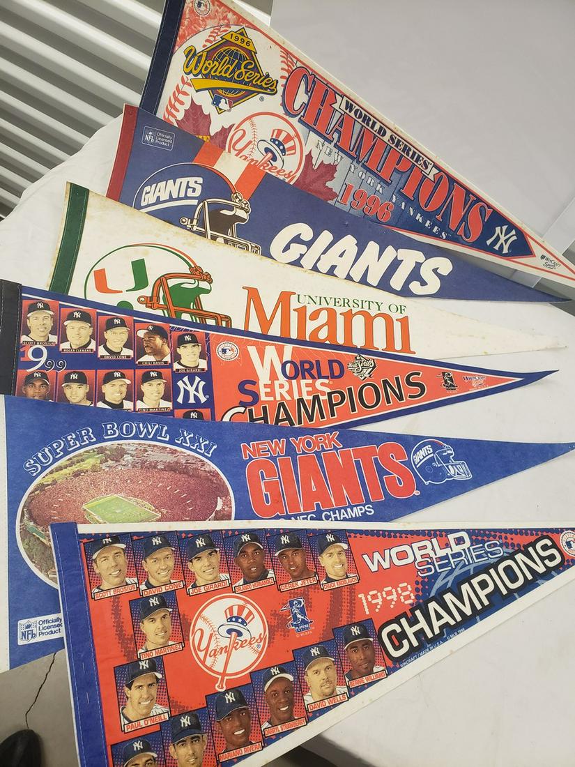 Lot of vintage NY Yankees, Giants, and Miami pennants: Lot of vintage NY Yankees, Giants, and Miami pennants