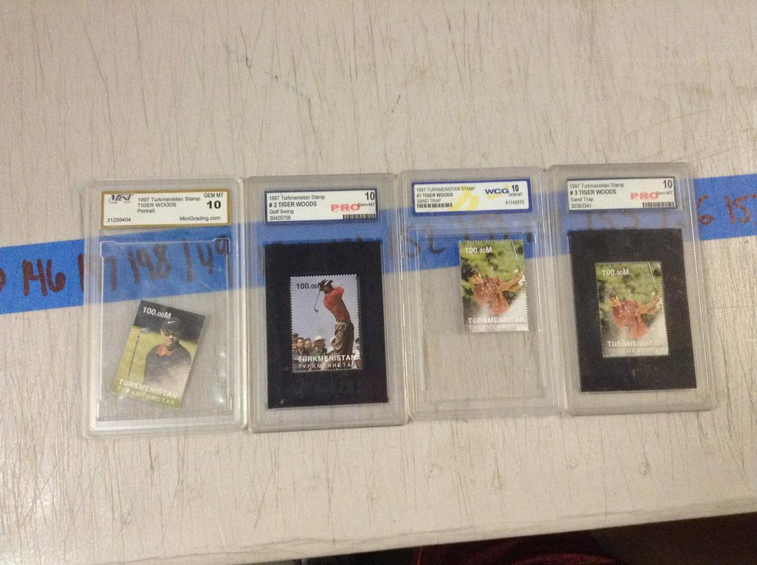 lot of four graded tiger woods stamps: lot of four graded tiger woods stamps