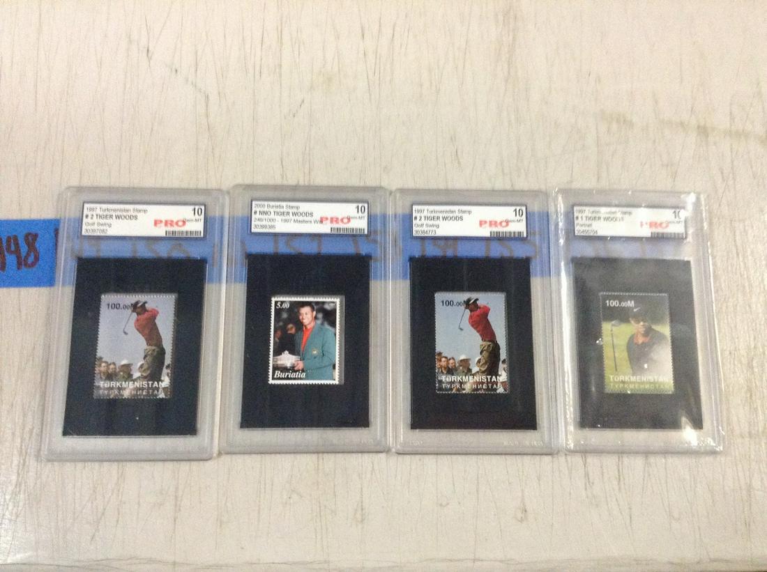 lot of four graded tiger woods stamps: lot of four graded tiger woods stamps