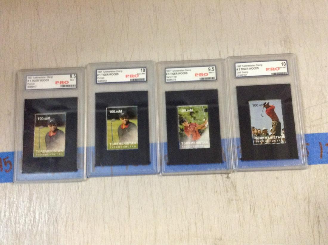 lot of four graded tiger woods stamps: lot of four graded tiger woods stamps