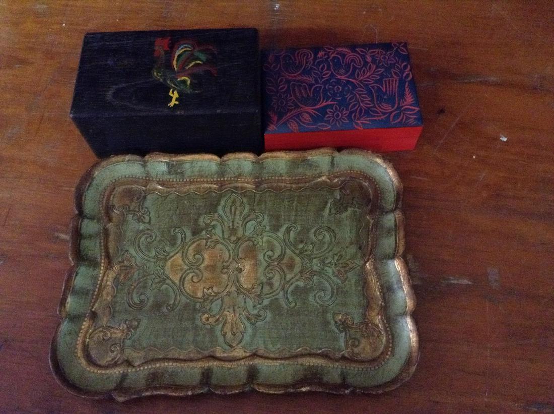 made in italy wooden tray and vintage jewelry boxes: made in italy wooden tray and vintage jewelry boxes