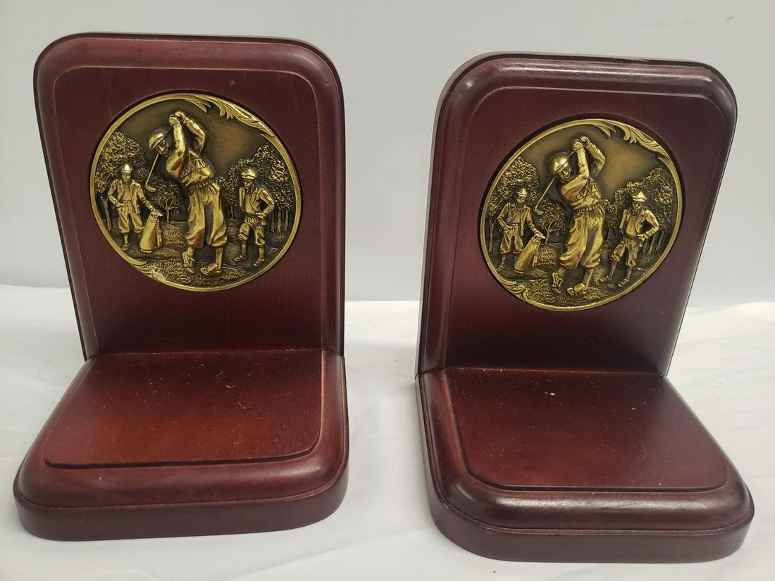 Pair of brass golf and wood book ends (1 of 1)