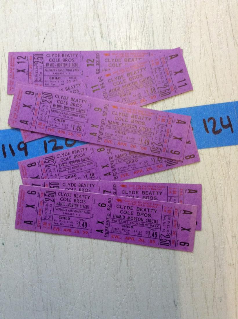 1959 unused circus Palisades Amusement Park Tickets: 1959 unused circus Palisades Amusement Park Tickets