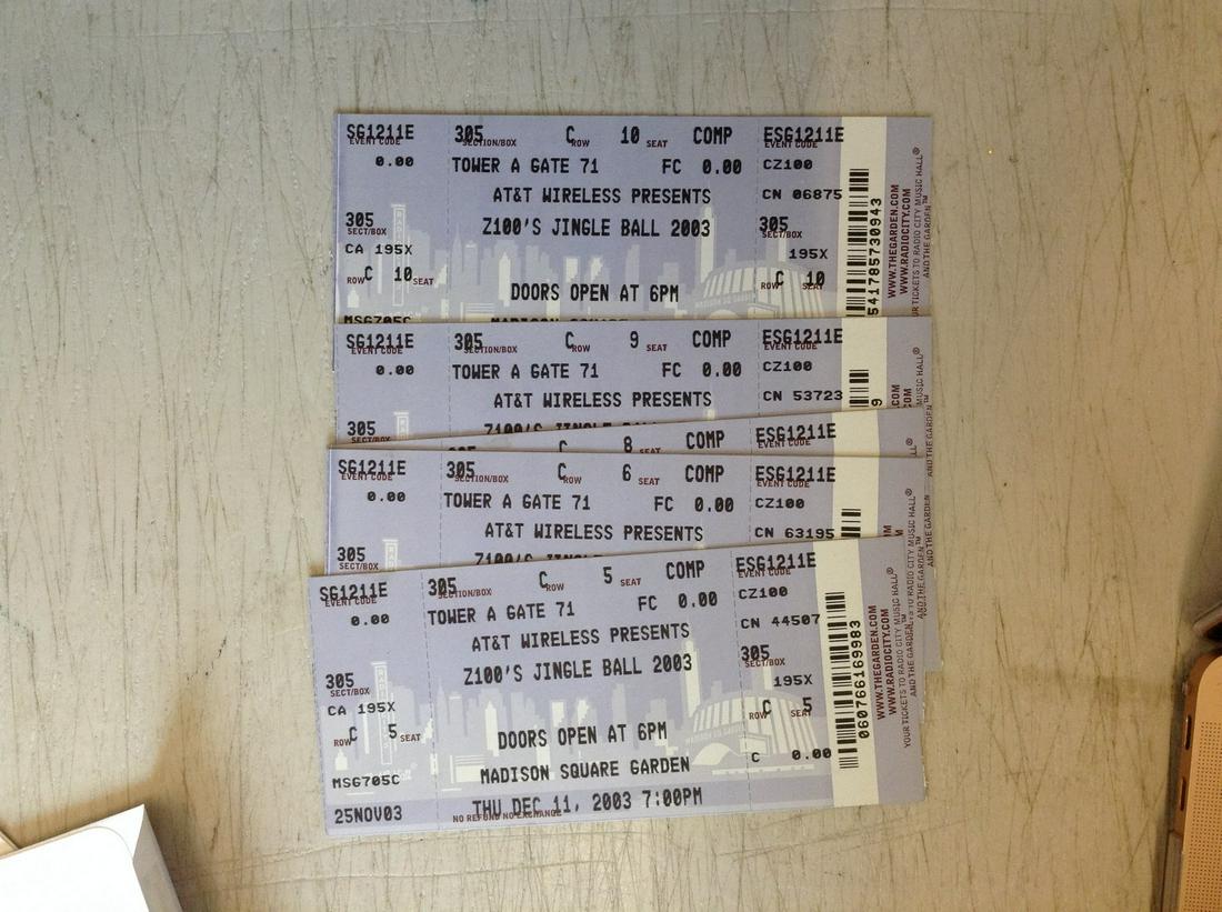 Z100's Jingle Ball 2003 show tickets: Z100's Jingle Ball 2003 show tickets