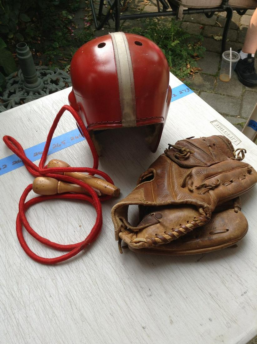 Vintage Helmet, Baseball Glove, And Jump Rope (1 of 1)