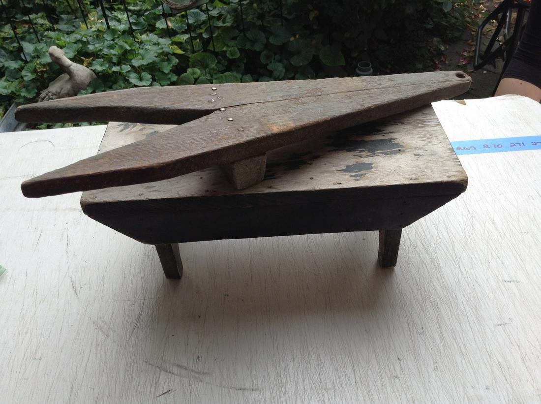 Wooden footstool and bootjack (1 of 1)