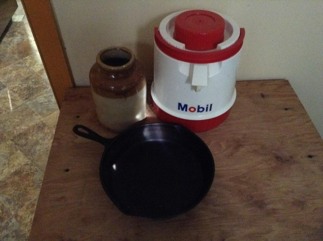 Cast iron pot, jug and Mobile water jug: Cast iron pot, jug and Mobile water jug