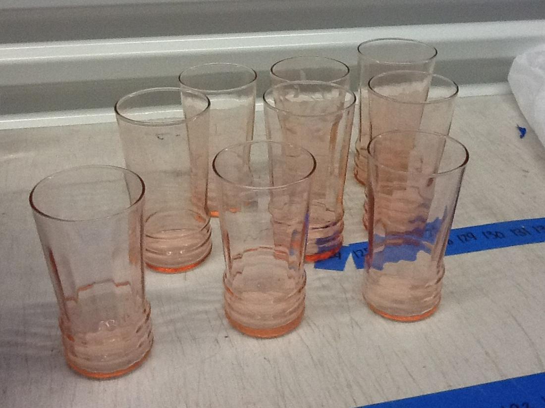 lot of 9 pink depression drinking glasses (1 of 1)
