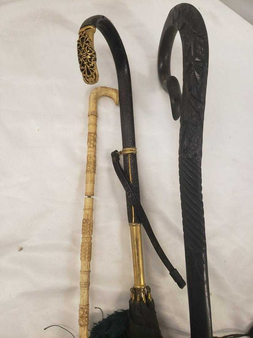 Lot of 3 vintage parasols - hand carved ends, one (1 of 1)